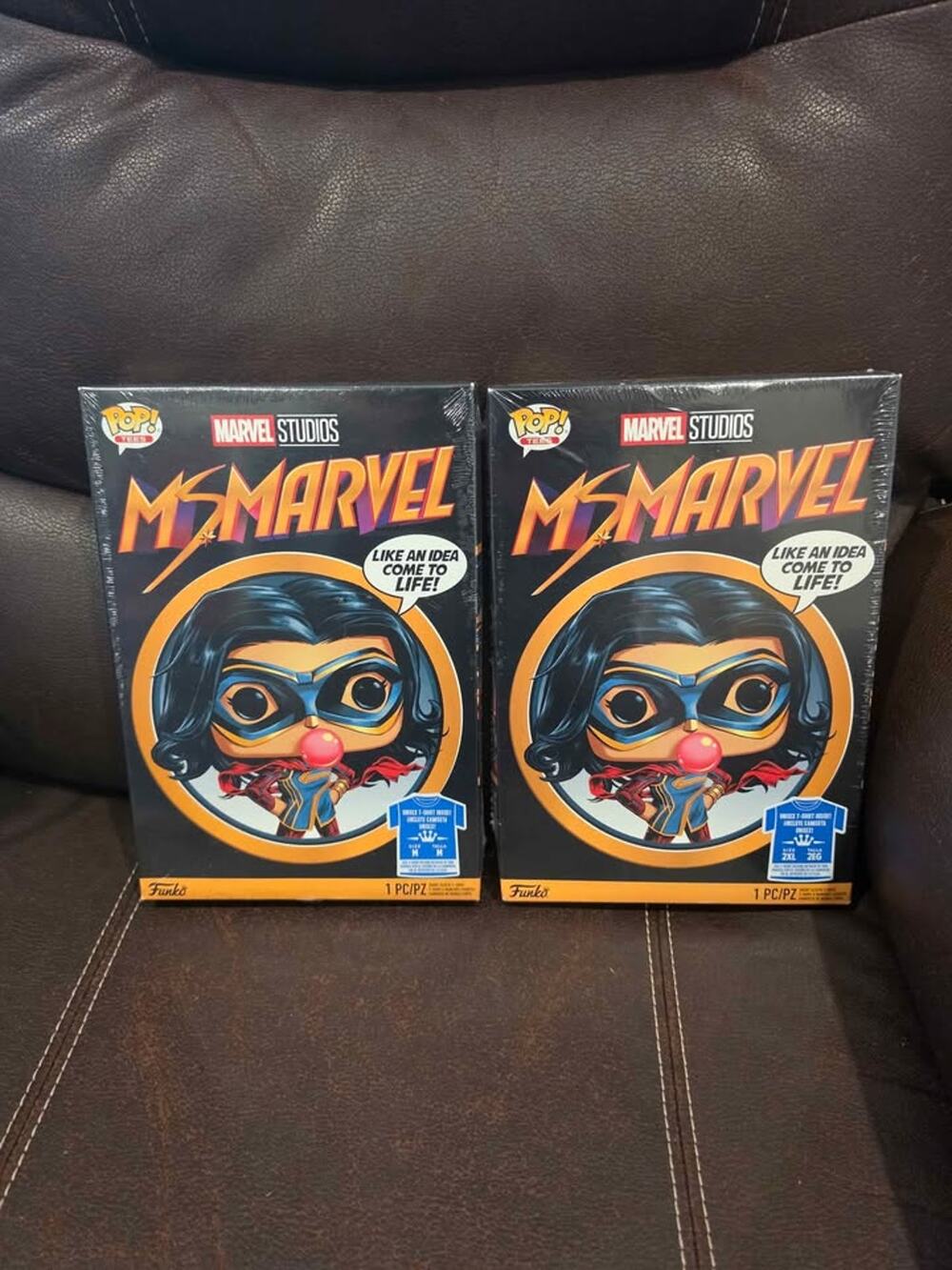 2 Funko Pop! Tees Marvel Ms. Marvel Limited Edition T-Shirts Sealed (M & 2XL)